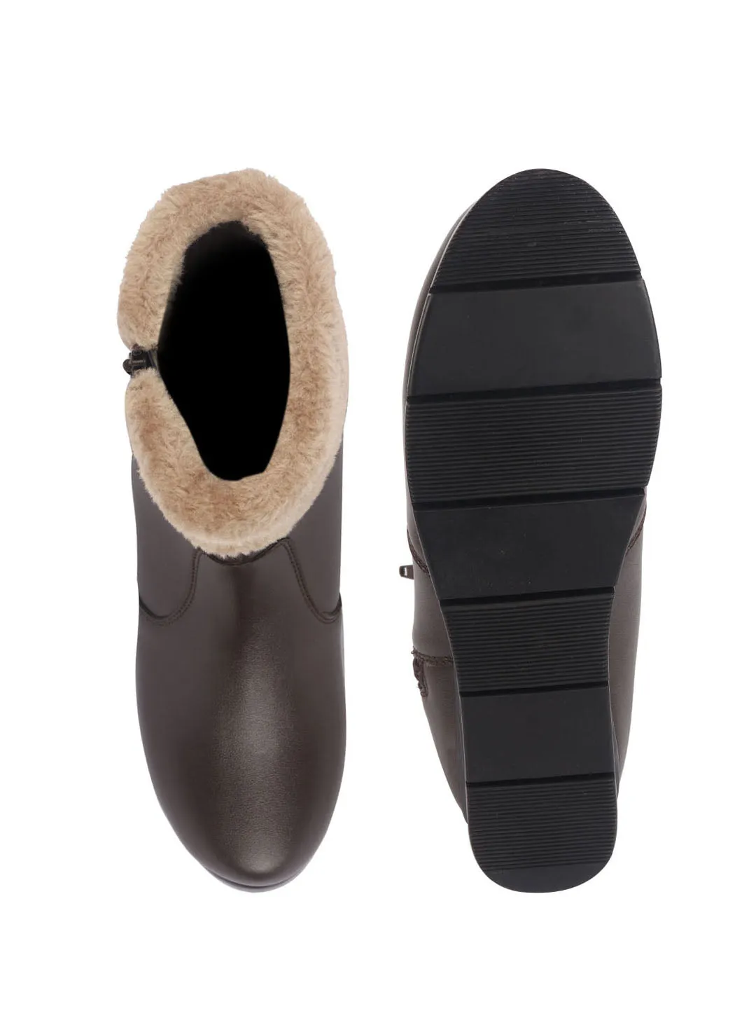 Women High Top Side Zipper Platform Wedge Heel Formal Furr Boot Winter High Ankle Slip-On Boots