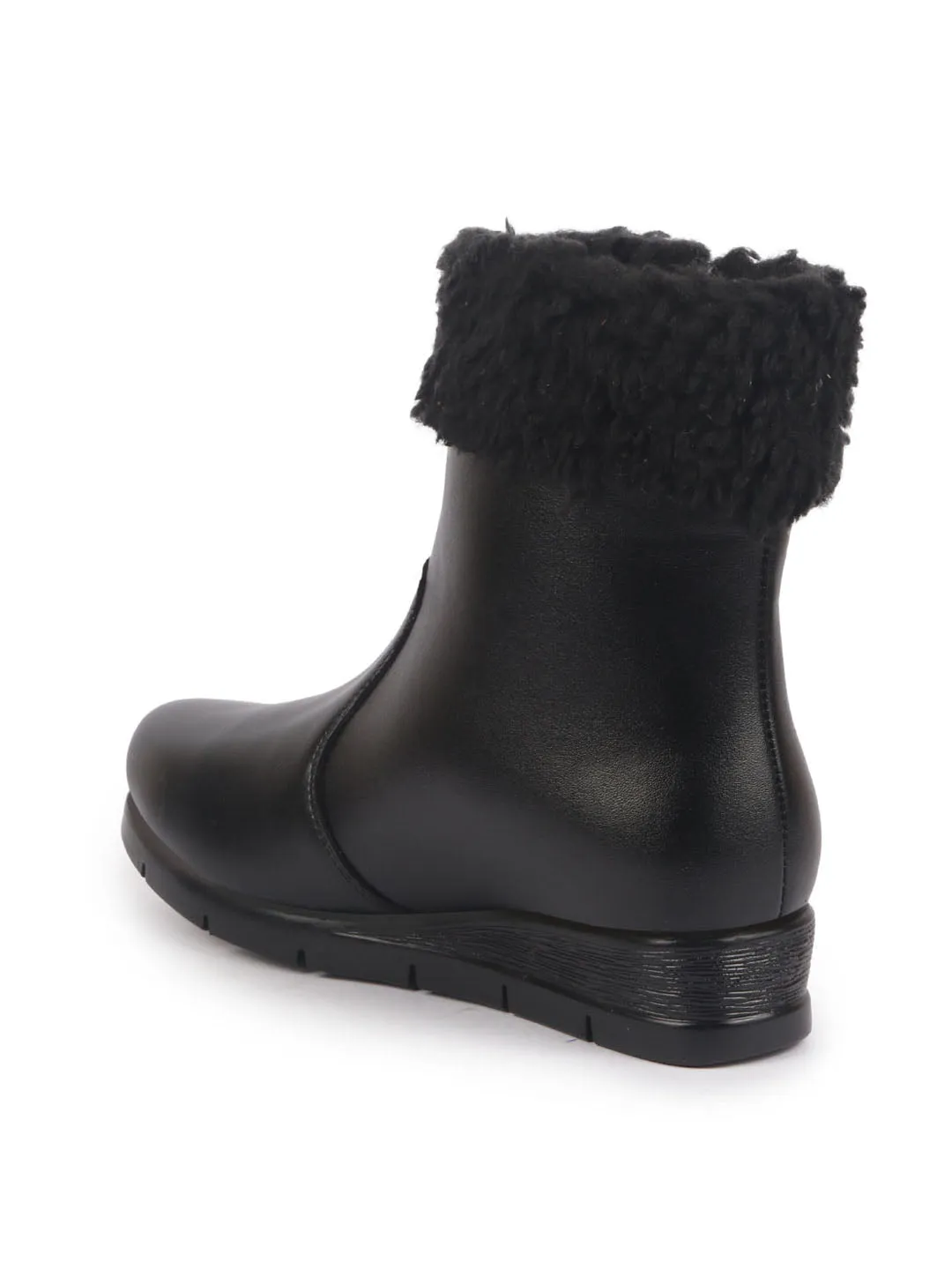 Women High Top Side Zipper Platform Wedge Heel Formal Furr Boot Winter High Ankle Slip-On Boots