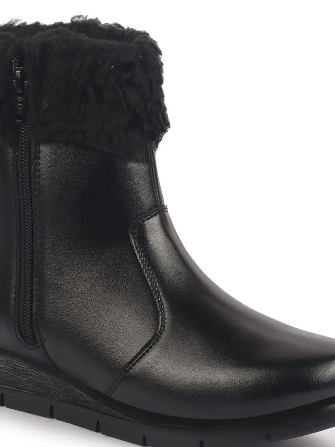 Women High Top Side Zipper Platform Wedge Heel Formal Furr Boot Winter High Ankle Slip-On Boots