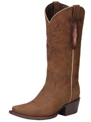 Women's Nubuck Leather Classic Retro Western Cowgirl Boots 'El General' 34513