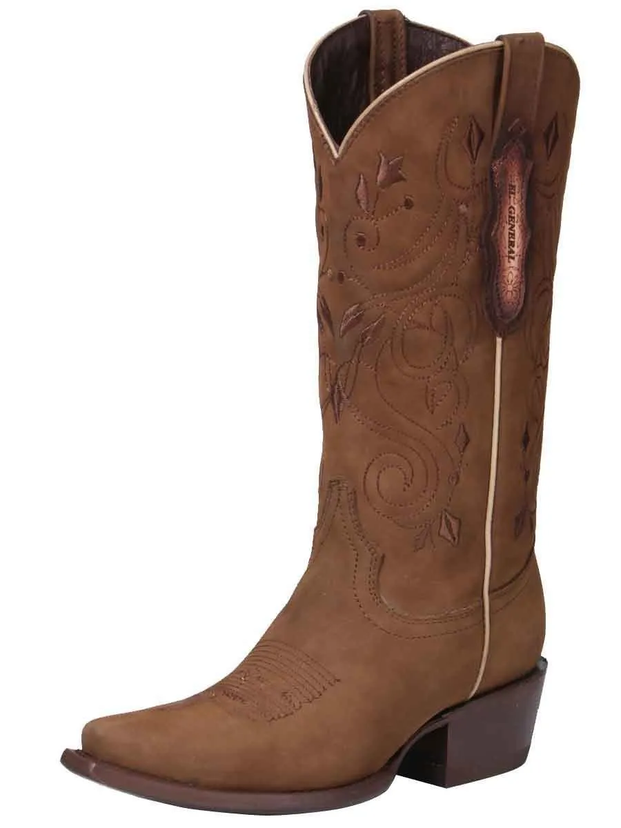 Women's Nubuck Leather Classic Retro Western Cowgirl Boots 'El General' 34513