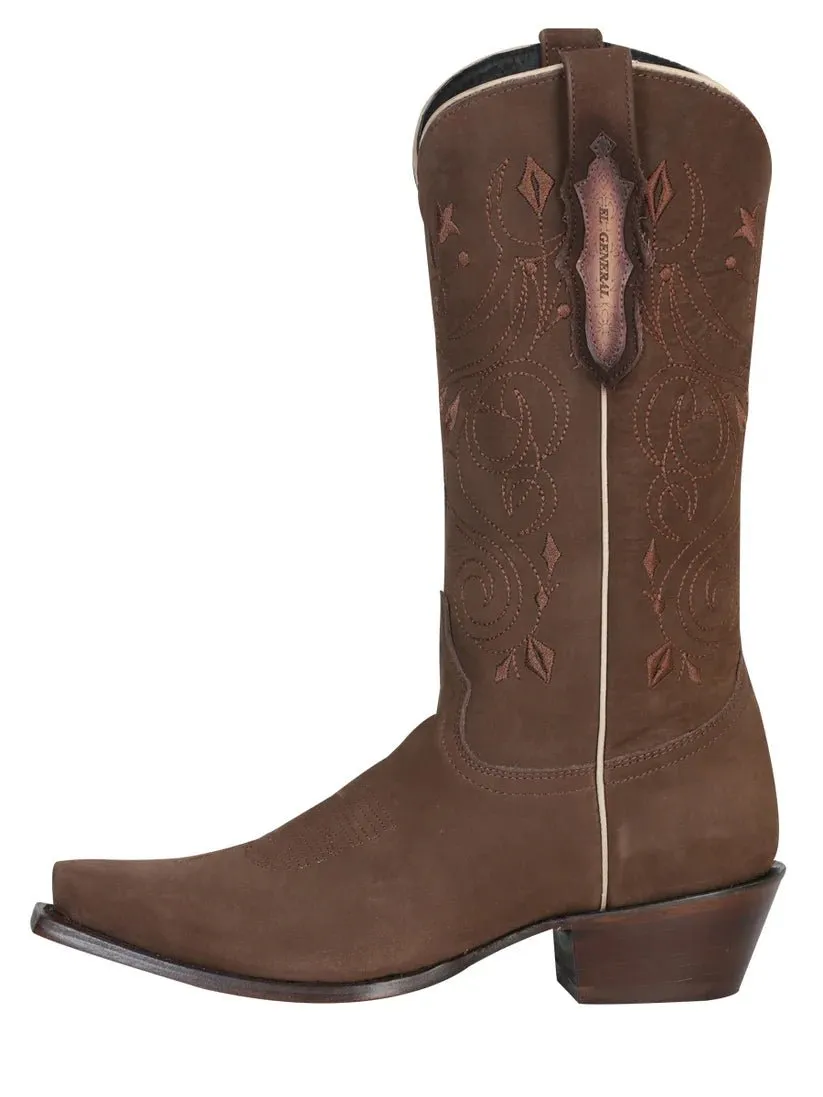 Women's Nubuck Leather Classic Retro Western Cowgirl Boots 'El General' 34513