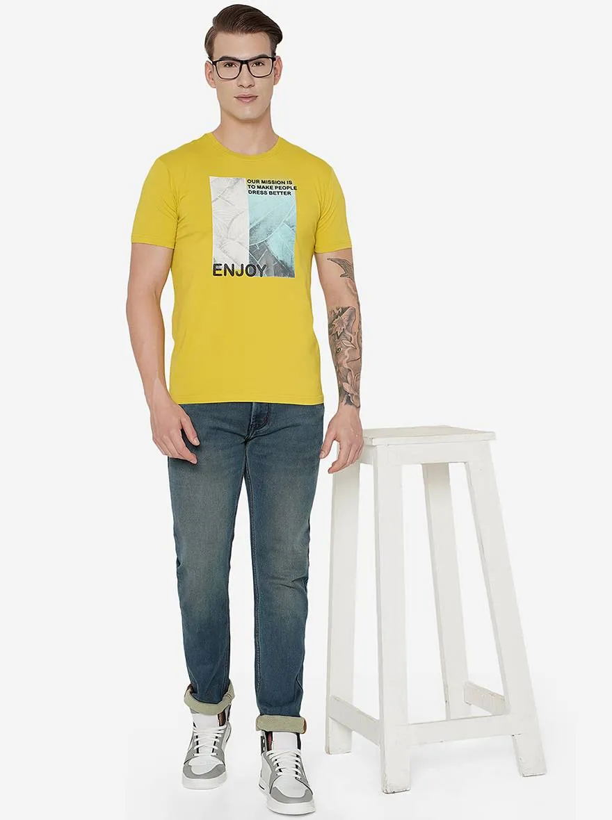 Yellow Printed Slim Fit T-Shirt | JadeBlue