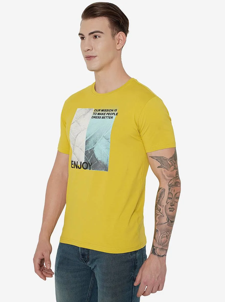 Yellow Printed Slim Fit T-Shirt | JadeBlue