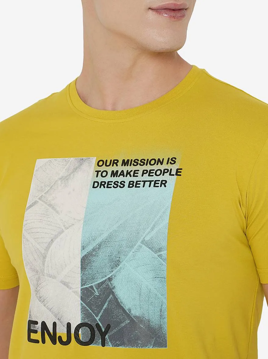 Yellow Printed Slim Fit T-Shirt | JadeBlue